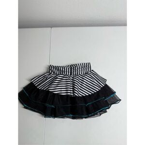 Revolution Girls Stripped Sequined Dance Skort Size SC White Black Blue Trim